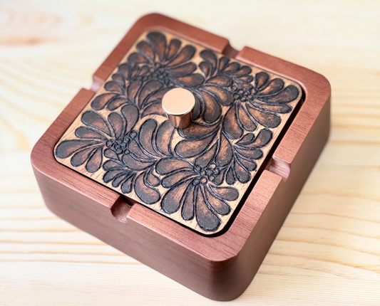 Solid Woodburned Ashtray with Removable Insert