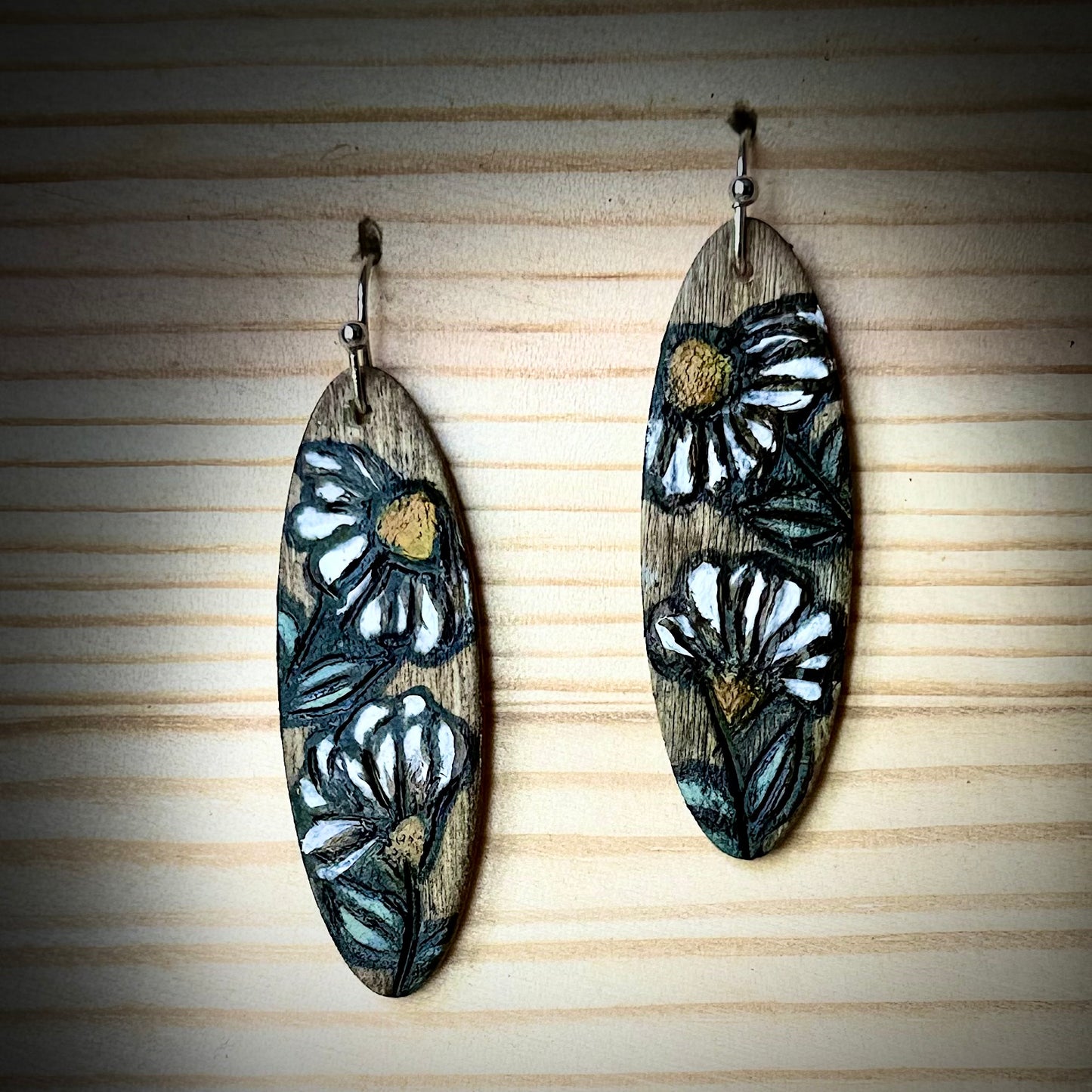 Assorted Oval Wooden Earrings | Floral & Greenery | Hand Burned & Painted