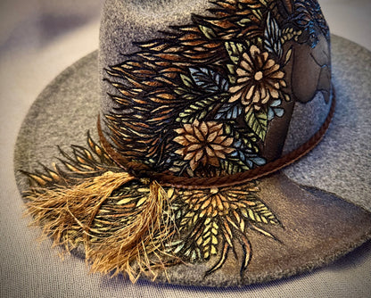 Floral Horse Fedora in Gray