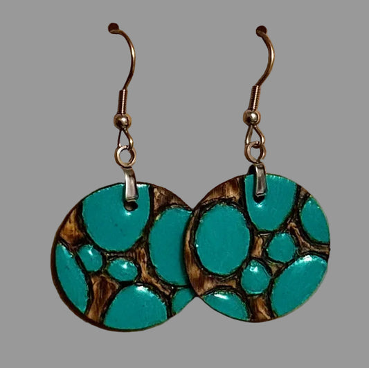 Wood Turquoise Bubble Earrings