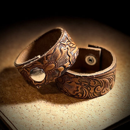 Tooled Leather Cuff Bracelet | Upcycled | Snap Closure