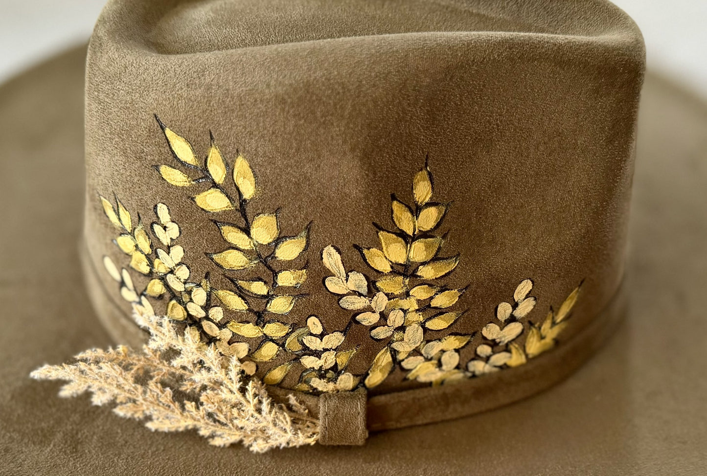 Hand-burned and Painted Coppervine Rancher Hat — Faux Suede — Signature Series