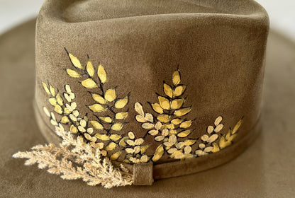 Hand-burned and Painted Coppervine Rancher Hat — Faux Suede — Signature Series