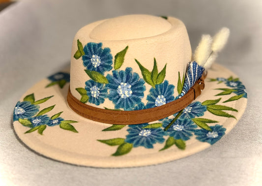 Blue Floral PorkPie Hat