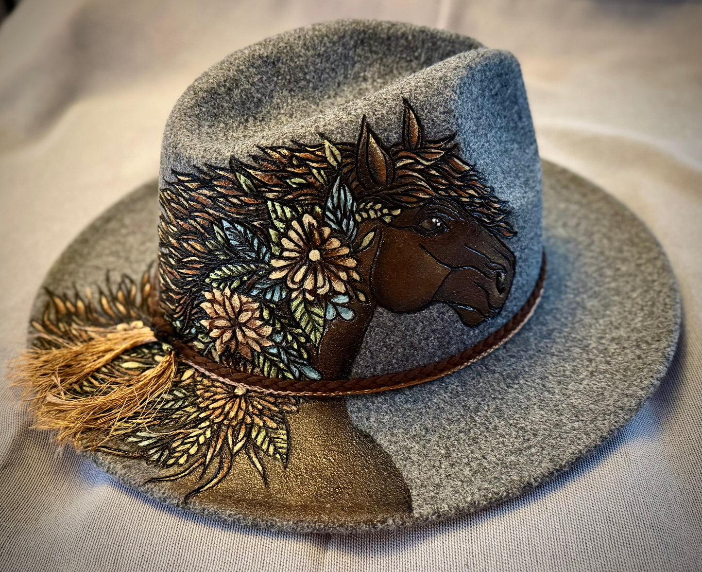 Floral Horse Fedora in Gray