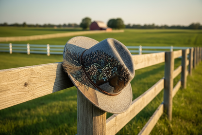 Floral Horse Fedora in Gray