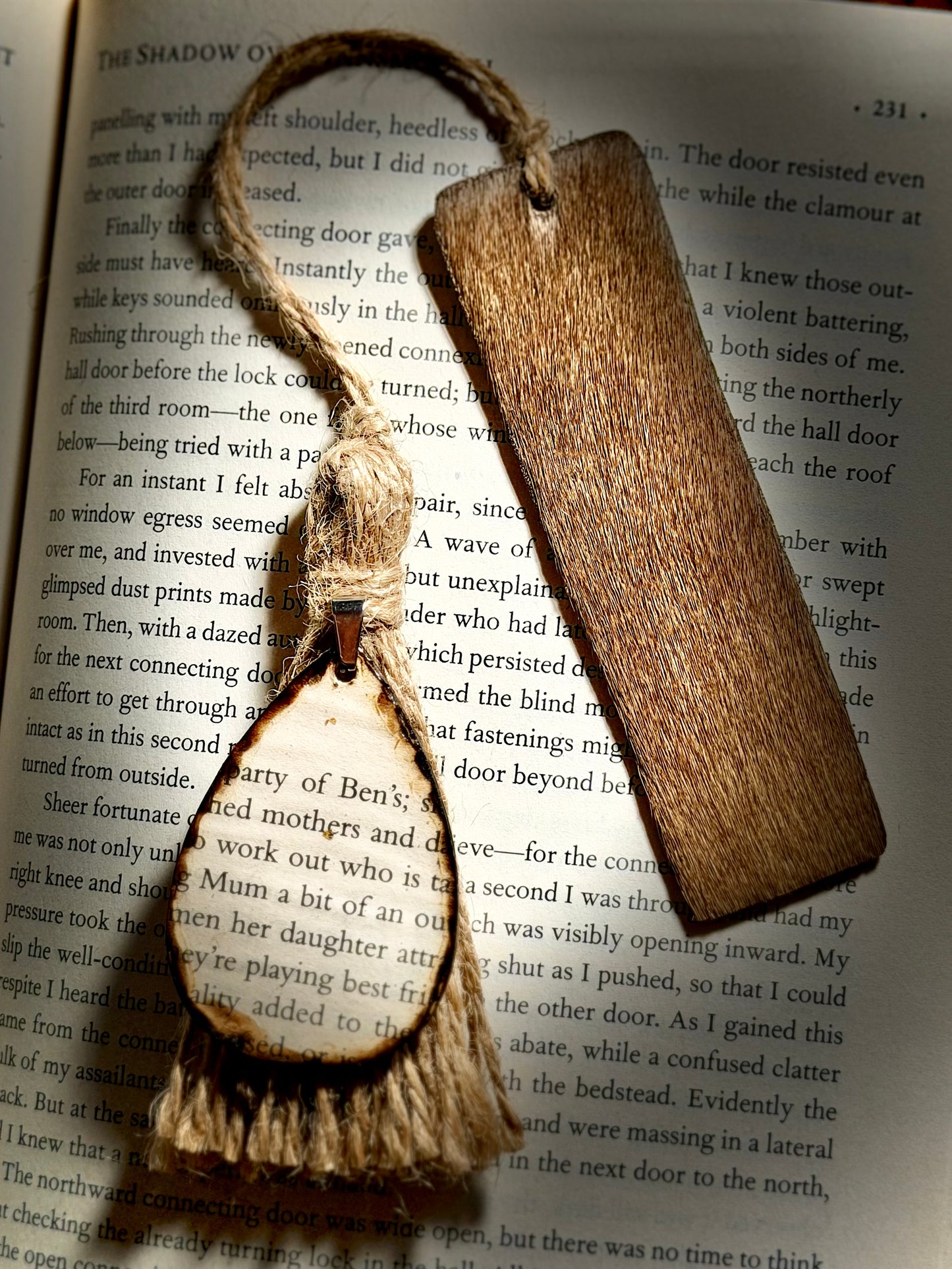 Small Genuine Hair-on Leather Bookmark with tassel and Book Page Charm