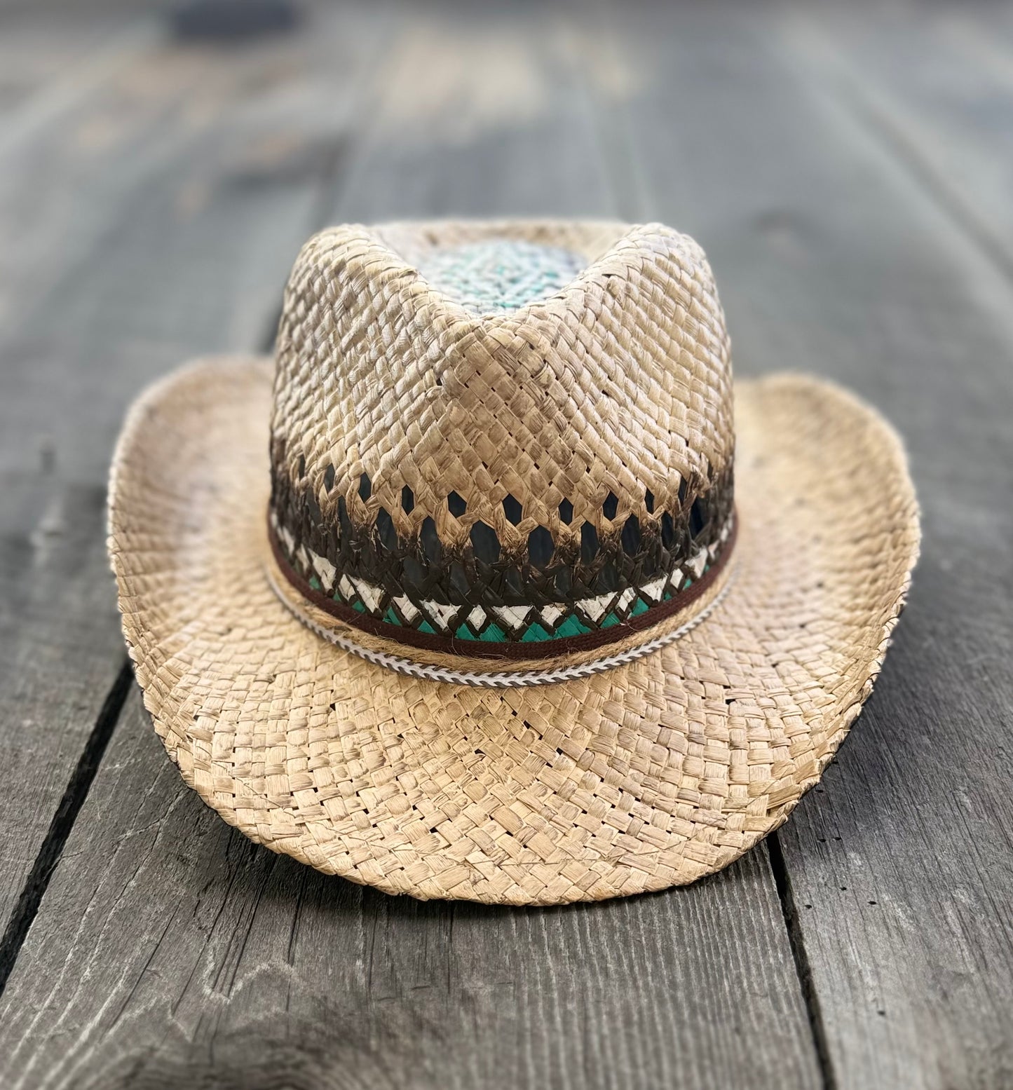 Straw Cowboy Hat | Painted Native Aztec designs | Youth/Sm. Adult