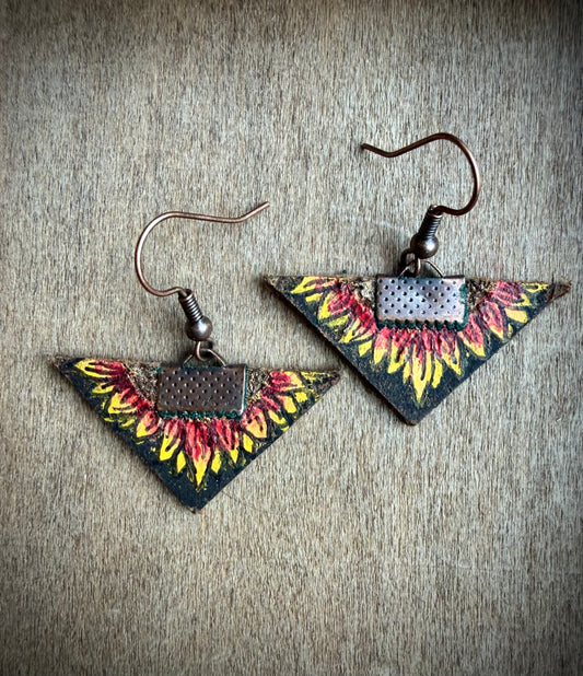 Leather Sunflower Earrings