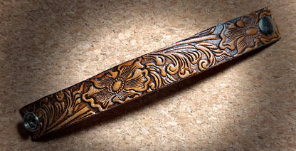 Tooled Leather Cuff Bracelet | Upcycled | Snap Closure