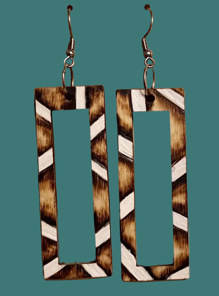 Open Rectangle Wood Earrings