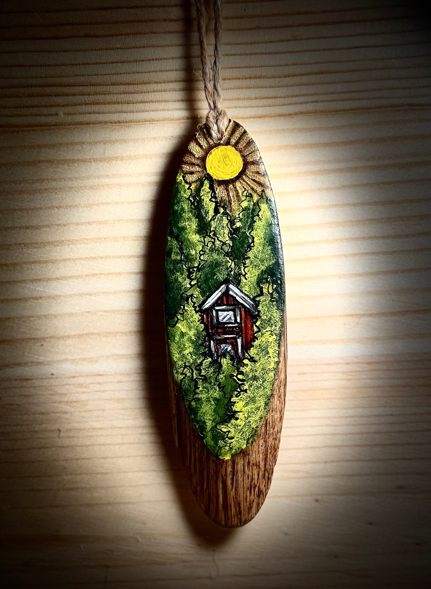 Country Home Slanted Oval Woodslice Ornament or Gift Tag | Hand Painted