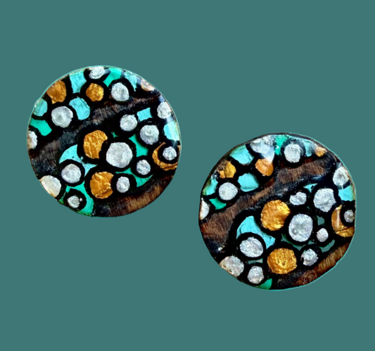Wood Color Dot Earrings
