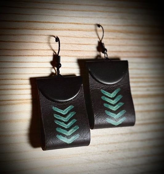 Assorted Looped Leather Clamp Earrings — Native Western Turquoise Designs —  Hand Painted
