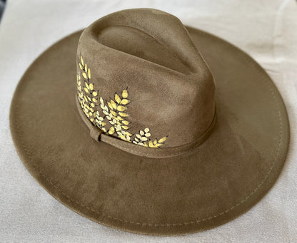 Hand-burned and Painted Coppervine Rancher Hat — Faux Suede — Signature Series