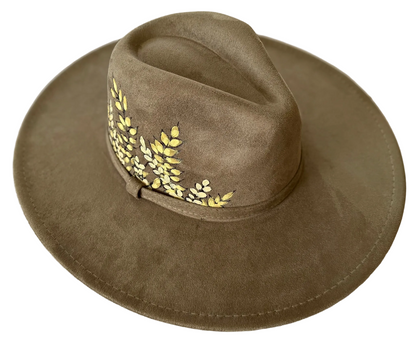 Hand-burned and Painted Coppervine Rancher Hat — Faux Suede — Signature Series