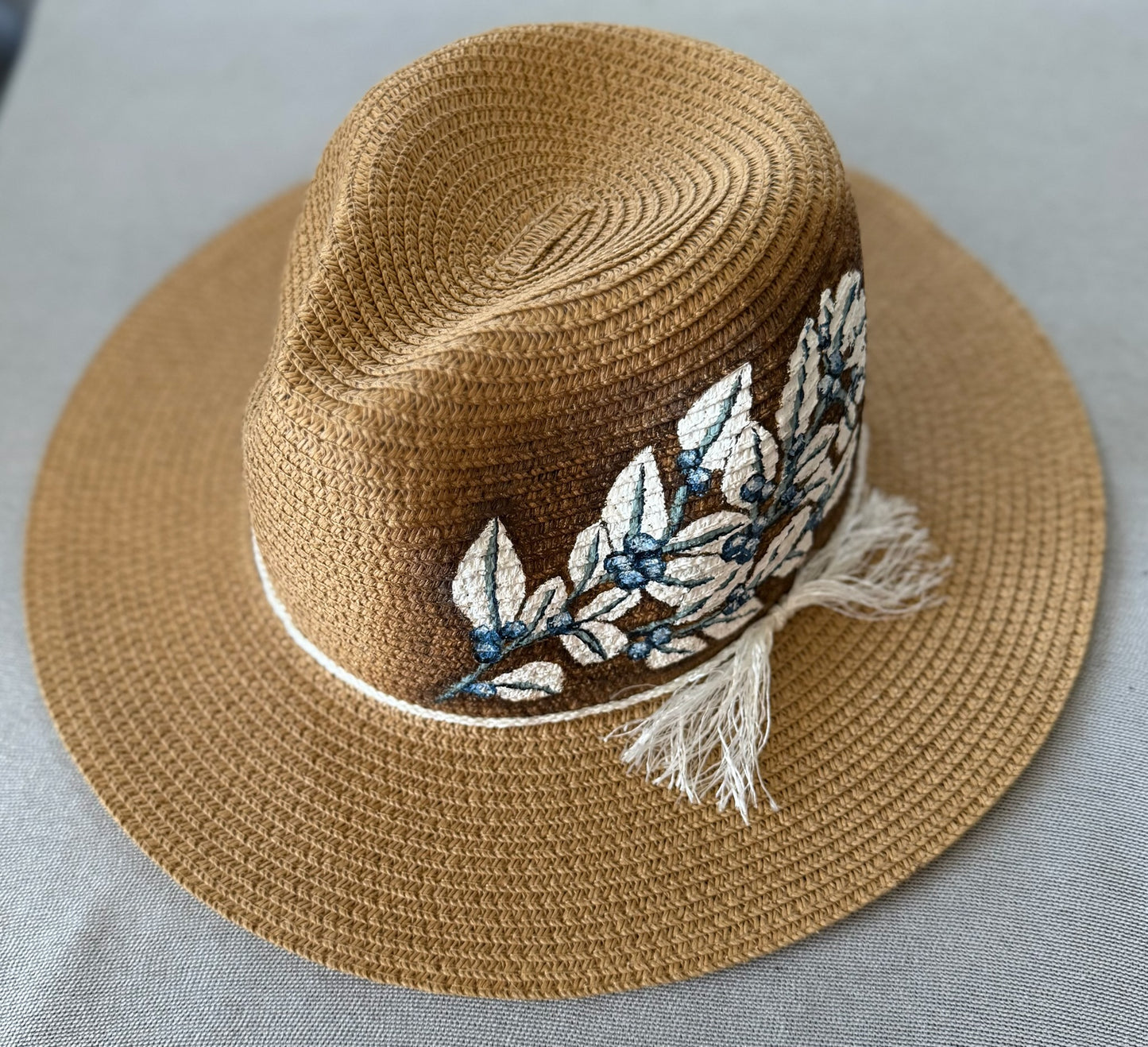 Hand-painted berry vine straw hat — floppy/flexible style — Signature Series
