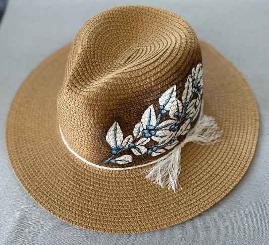 Hand-painted berry vine straw hat — floppy/flexible style — Signature Series