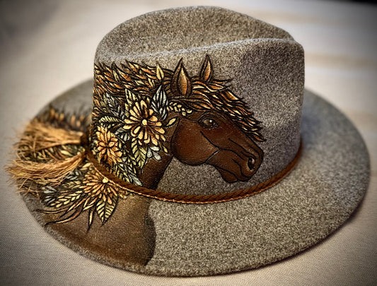 Floral Horse Fedora in Gray