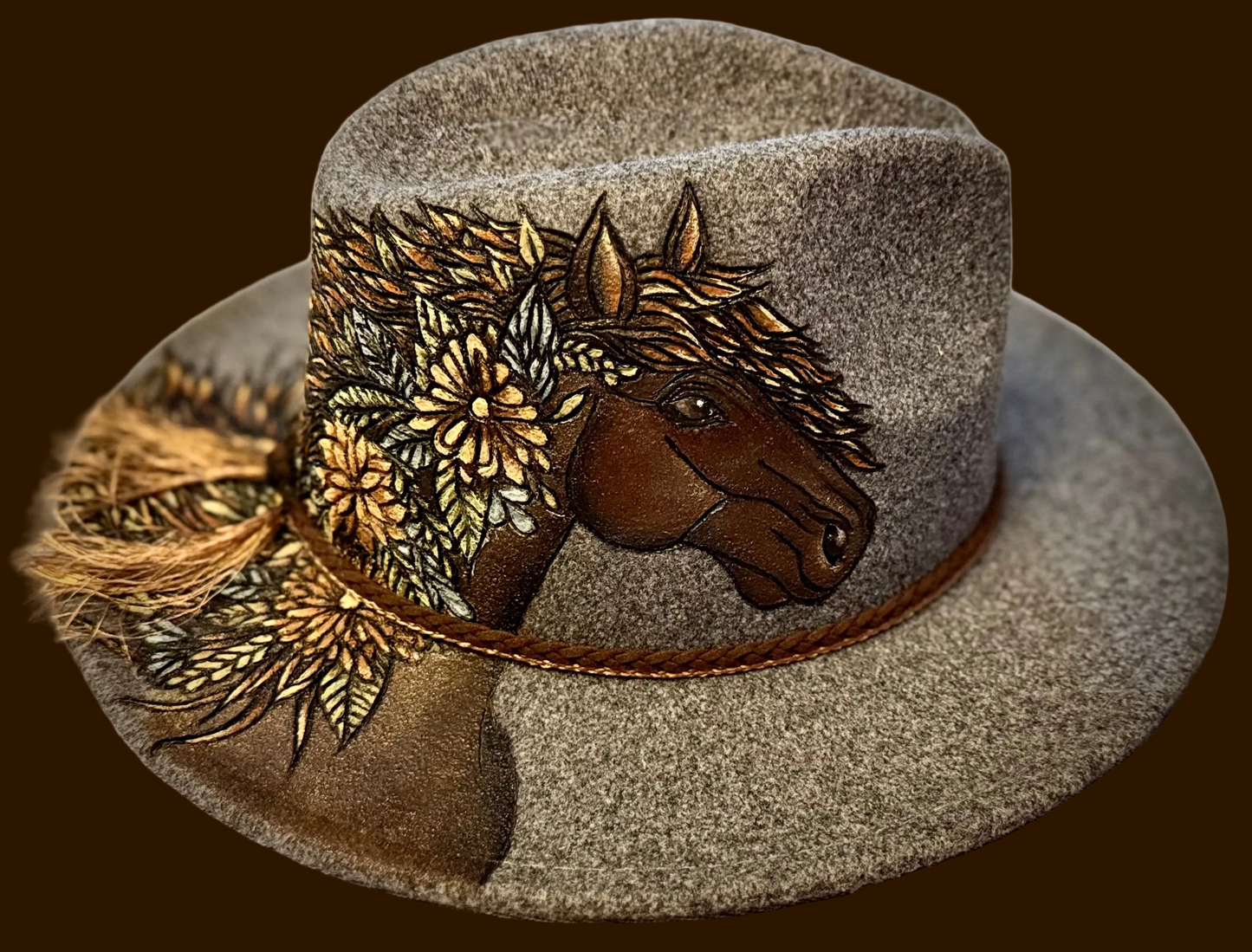 Floral Horse Fedora in Gray