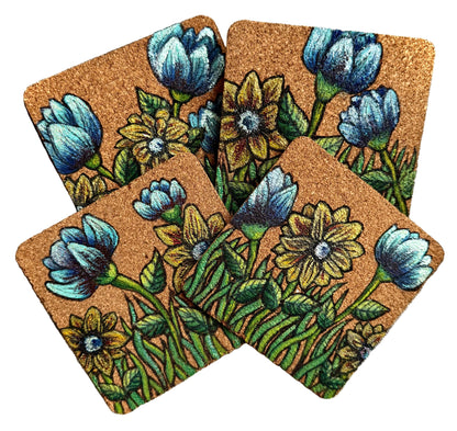 Reversible Floral Cork Coasters