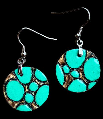 Wood Turquoise Bubble Earrings