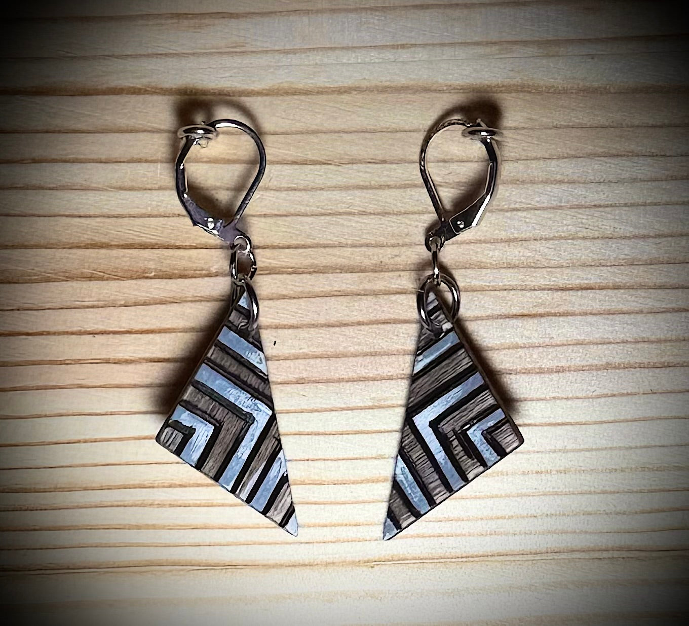 Wooden Triangle Assorted Design Earrings — Hand Burned & Painted — Floral, Nature, Geometric