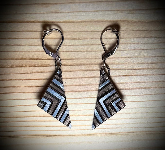 Wooden Triangle Assorted Design Earrings — Hand Burned & Painted — Floral, Nature, Geometric