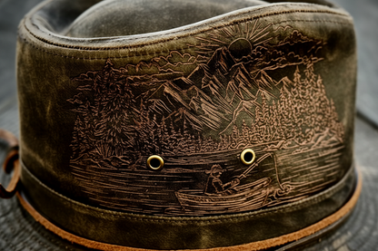 Handcrafted Scenic Fishing Outback Hat | Men’s DPC Leather Hat | Size XL