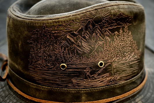 Handcrafted Scenic Fishing Outback Hat | Men’s DPC Leather Hat | Size XL