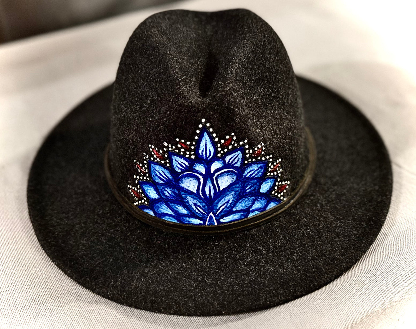 Charcoal Fedora with Blue Mandala