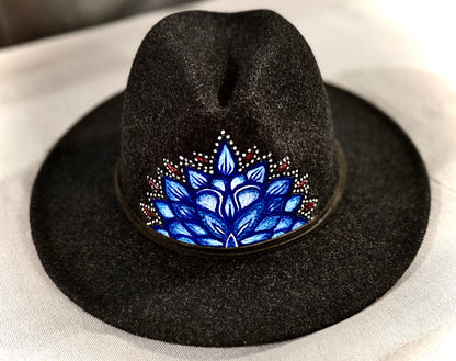 Charcoal Fedora with Blue Mandala