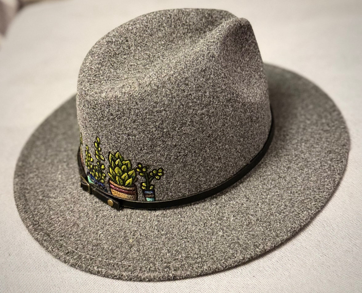 Gray Potted Succulent Fedora