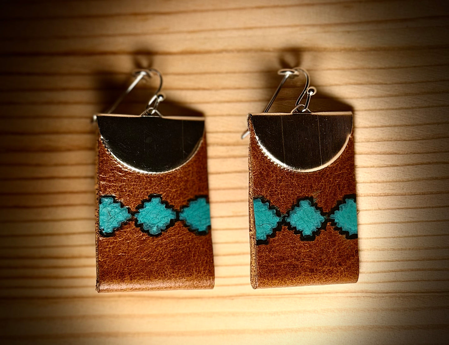 Assorted Looped Leather Clamp Earrings — Native Western Turquoise Designs —  Hand Painted