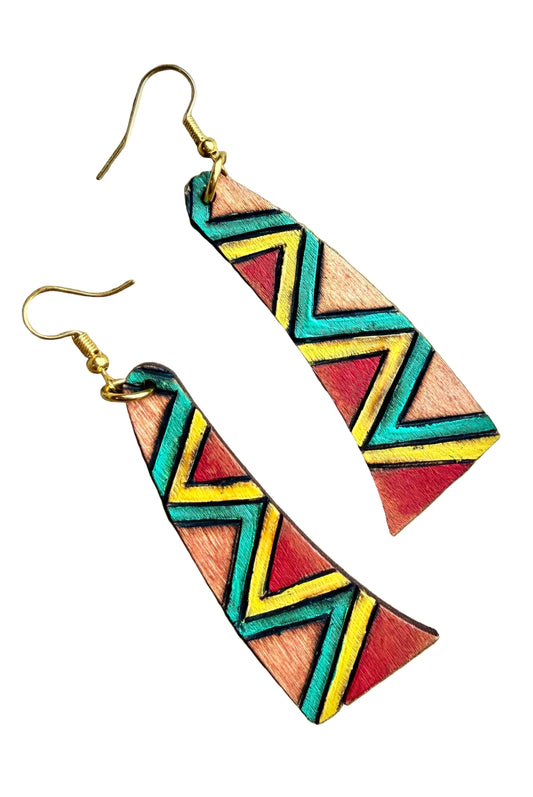 Wood Native Aztec Earrings