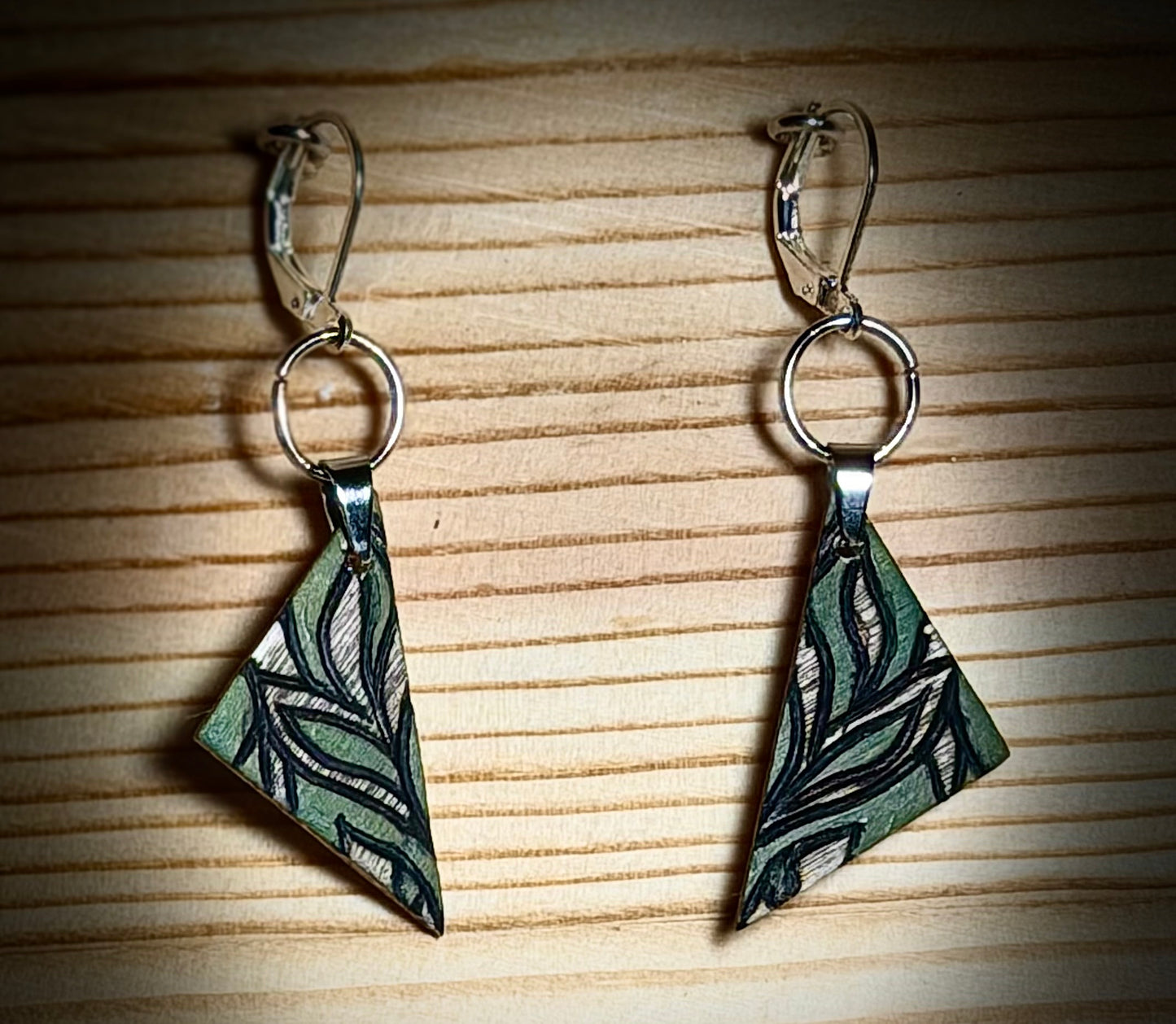 Wooden Triangle Assorted Design Earrings — Hand Burned & Painted — Floral, Nature, Geometric