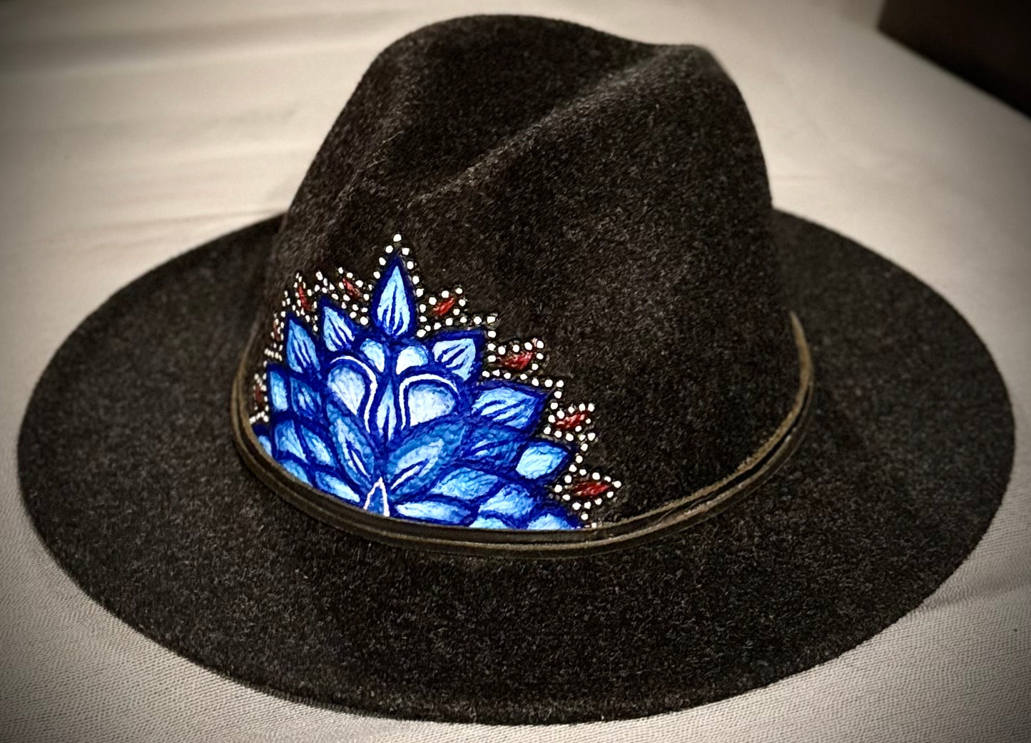 Charcoal Fedora with Blue Mandala