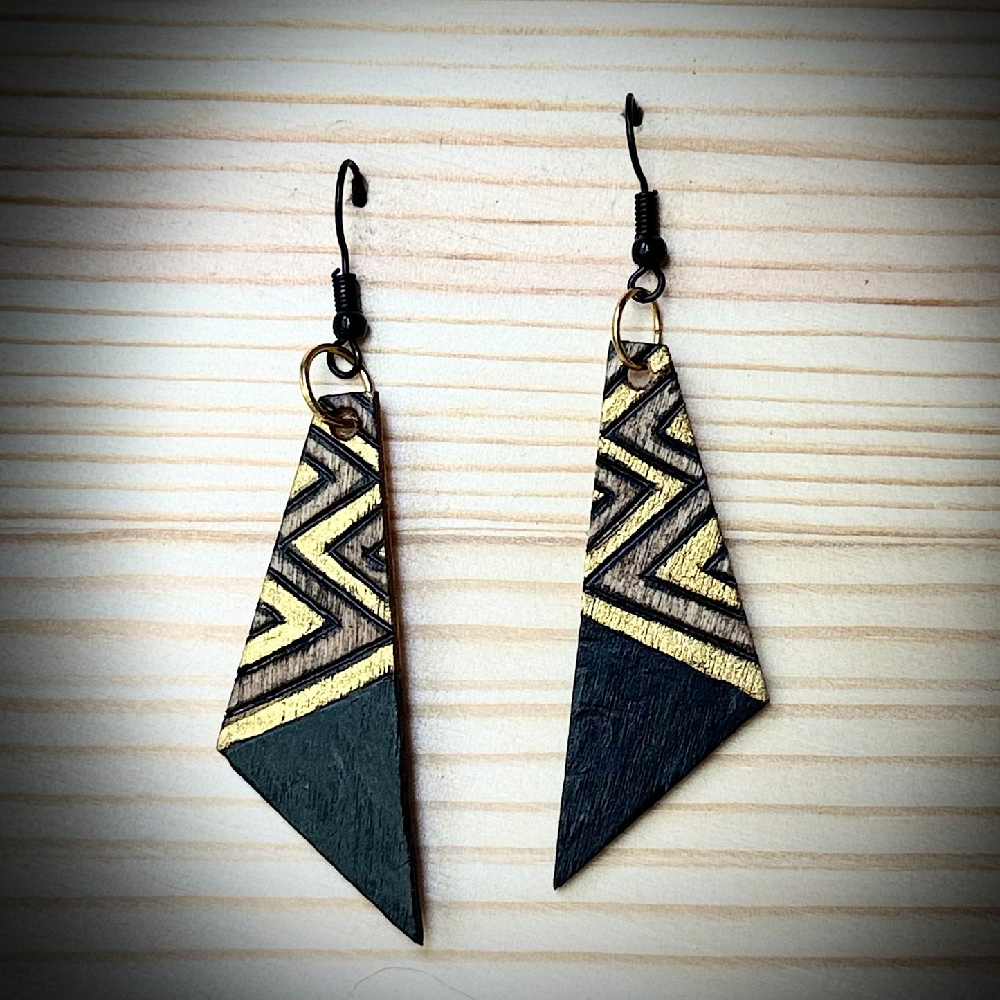 Asymmetrical Wooden Zigzag Earrings | Hand Burned & Painted