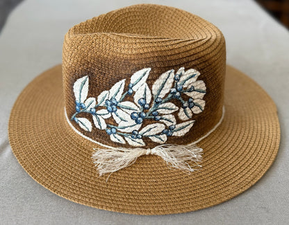 Hand-painted berry vine straw hat — floppy/flexible style — Signature Series