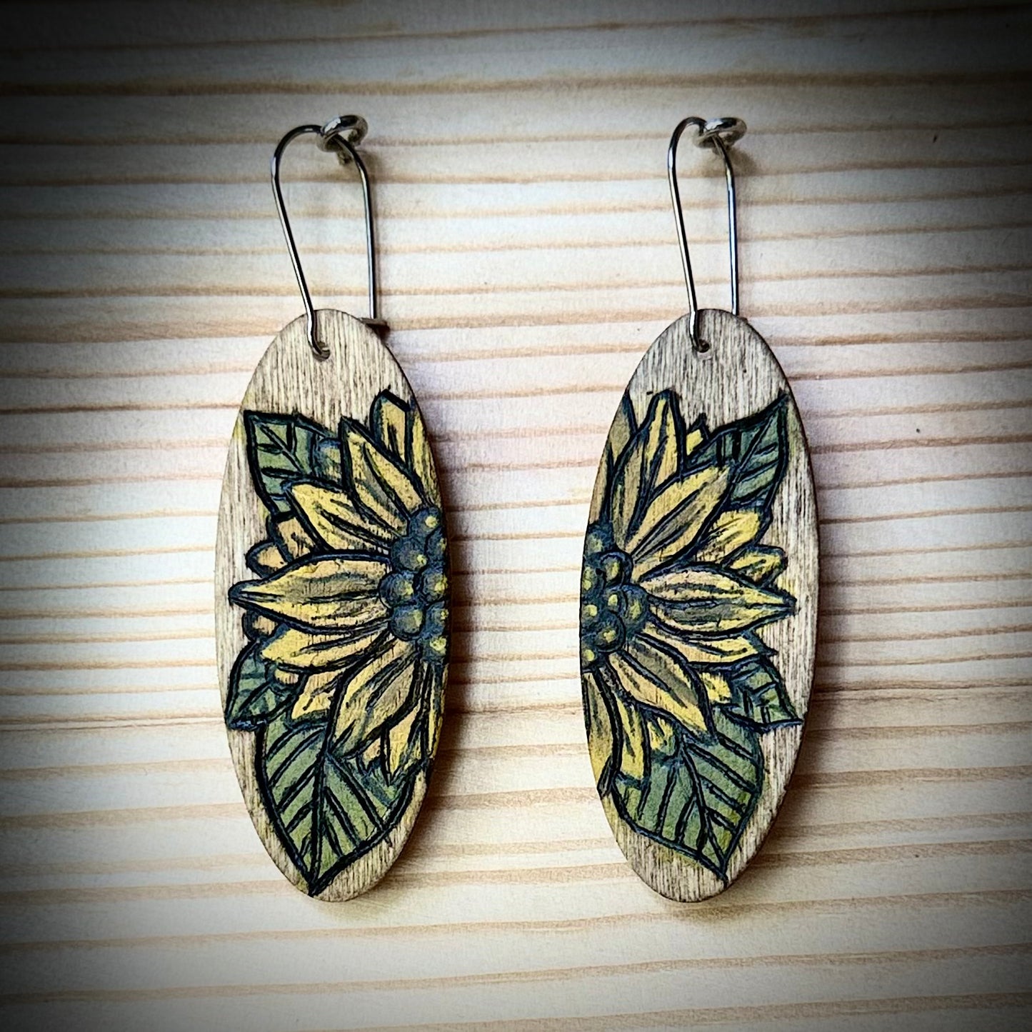 Assorted Oval Wooden Earrings | Floral & Greenery | Hand Burned & Painted