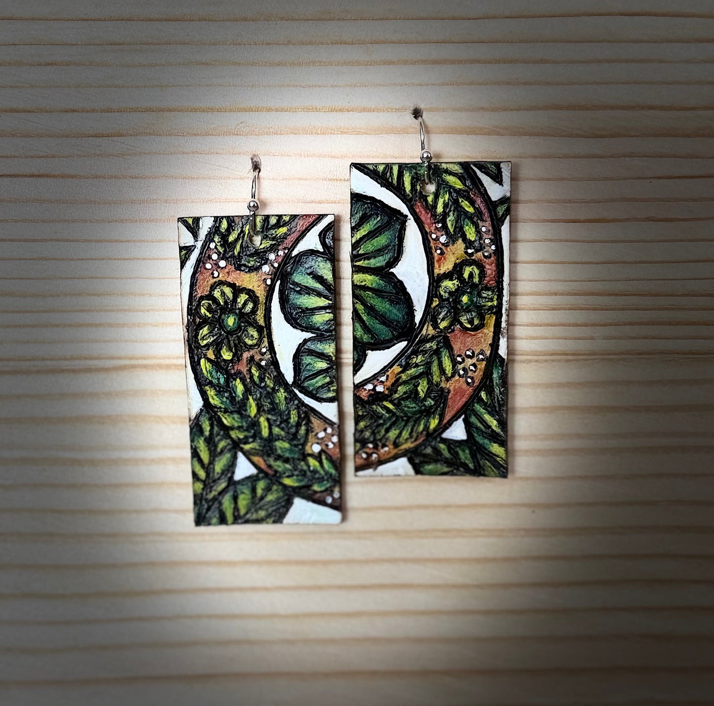 Split Crescent Botanical Wood Earrings