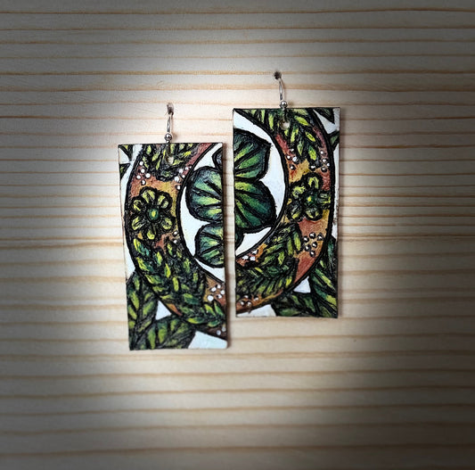 Split Crescent Botanical Wood Earrings