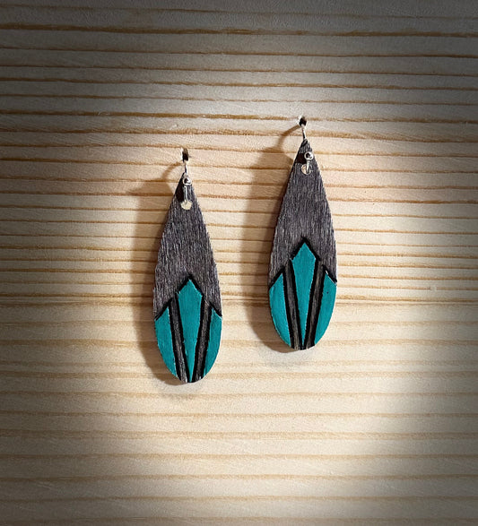 Hand-burned and painted Native Aztec Diamond Wood Earrings